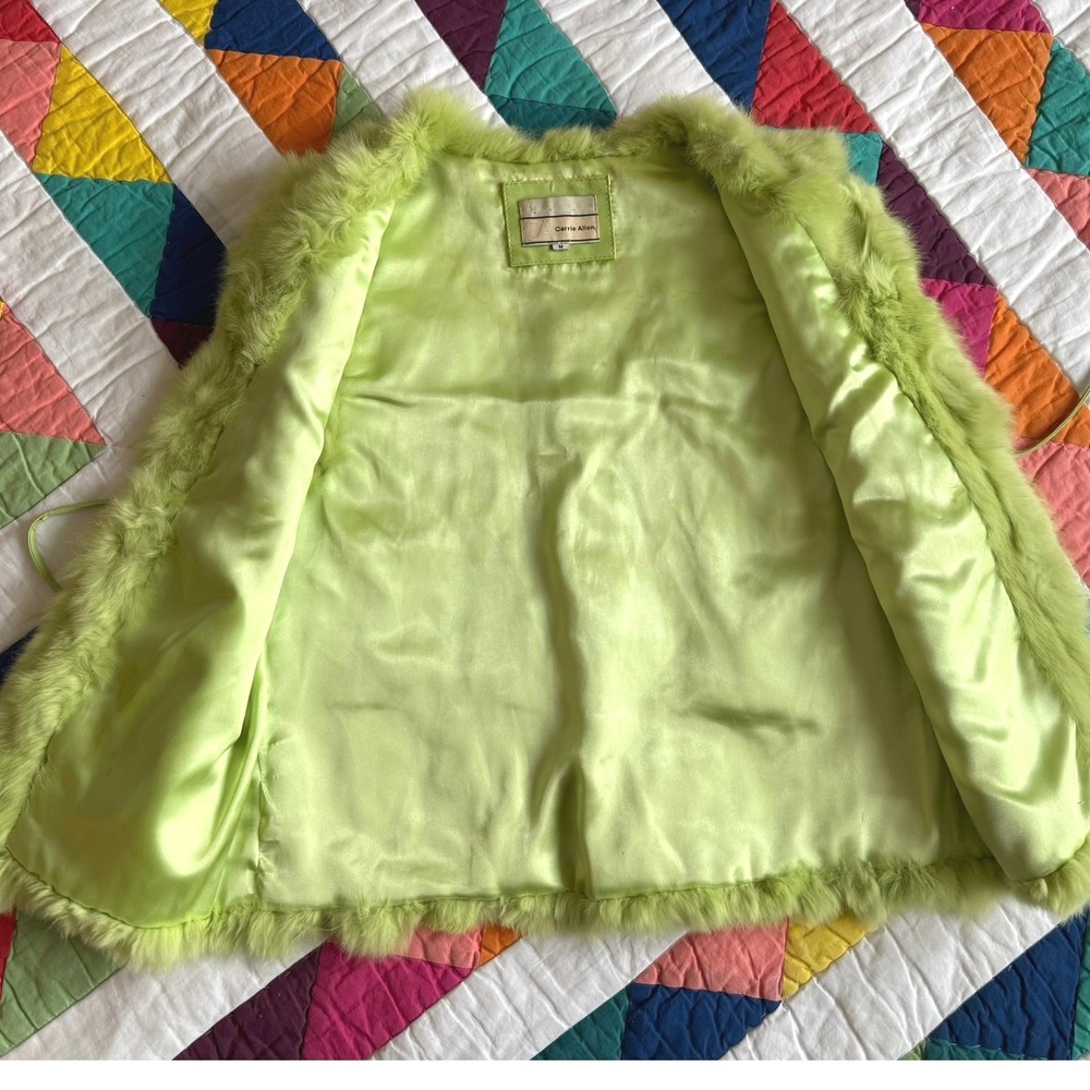 Chartreuse‎ Green Rabbit Fur Vest - Picture 12 of 14